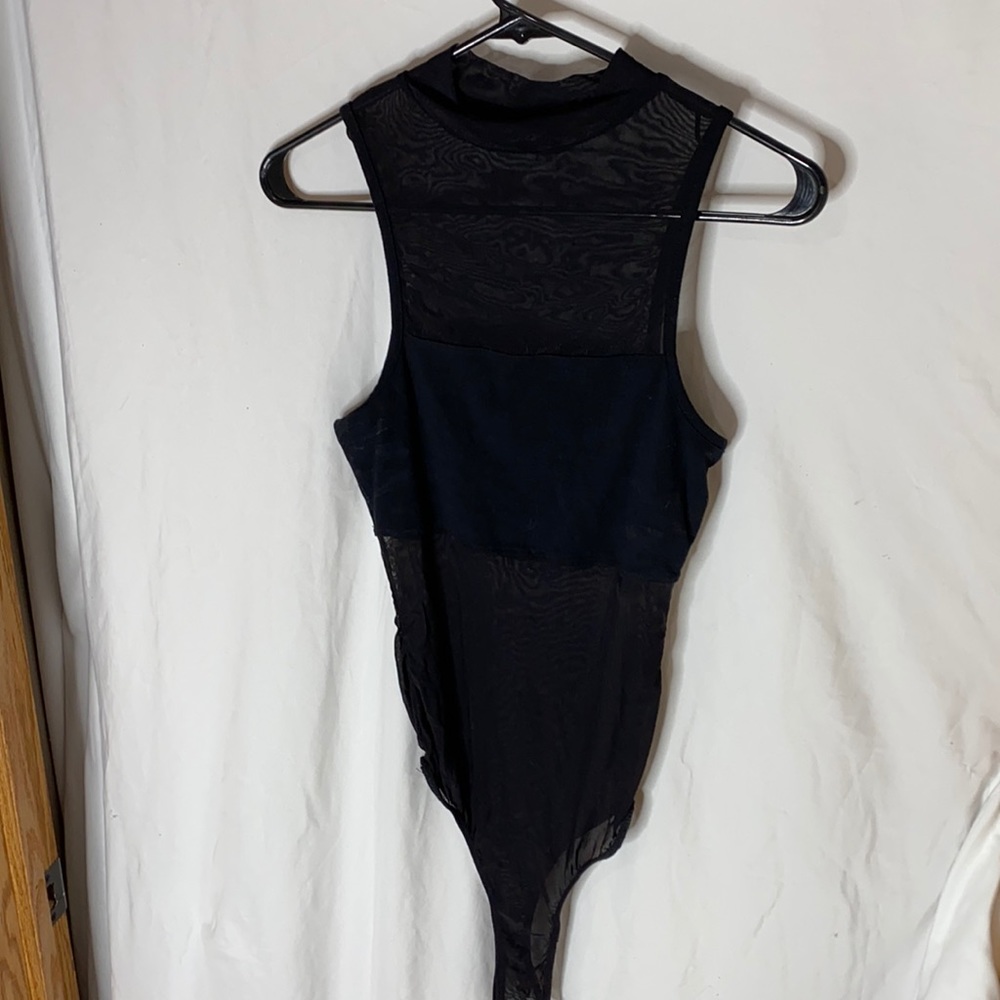 Lulus Black Mesh Bodysuit Tank W/ Built in Bandeau